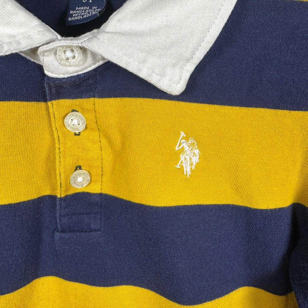 US Polo Assn Toddler Boy Rugby Shirt 5T Long Sleeve Striped Yellow Blue Polo - Picture 5 of 8
